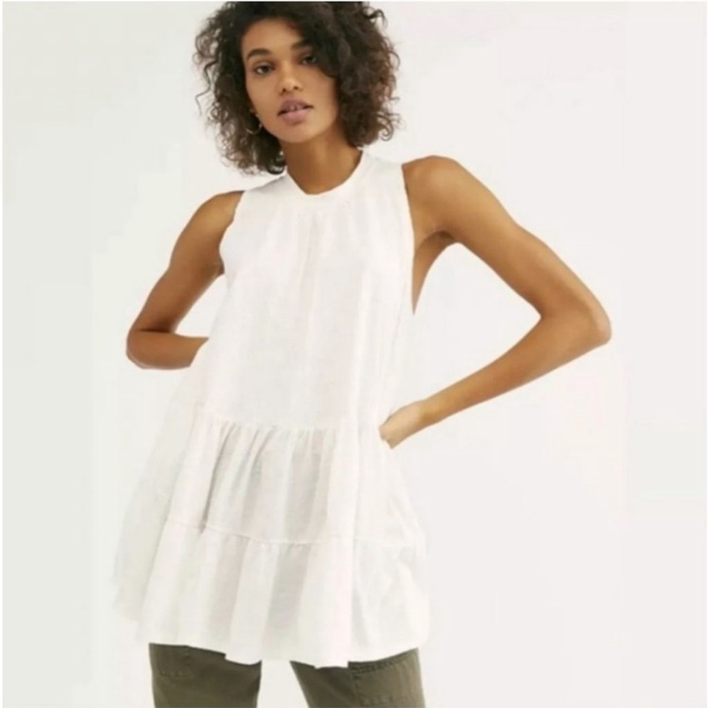 Free People White Sleeveless Tiered Tunic Top